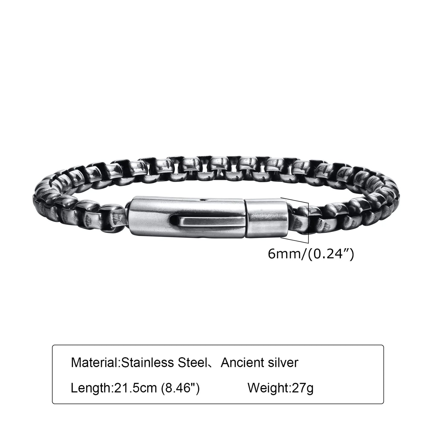 Silver Color Geometric Chain Bracelets for Men