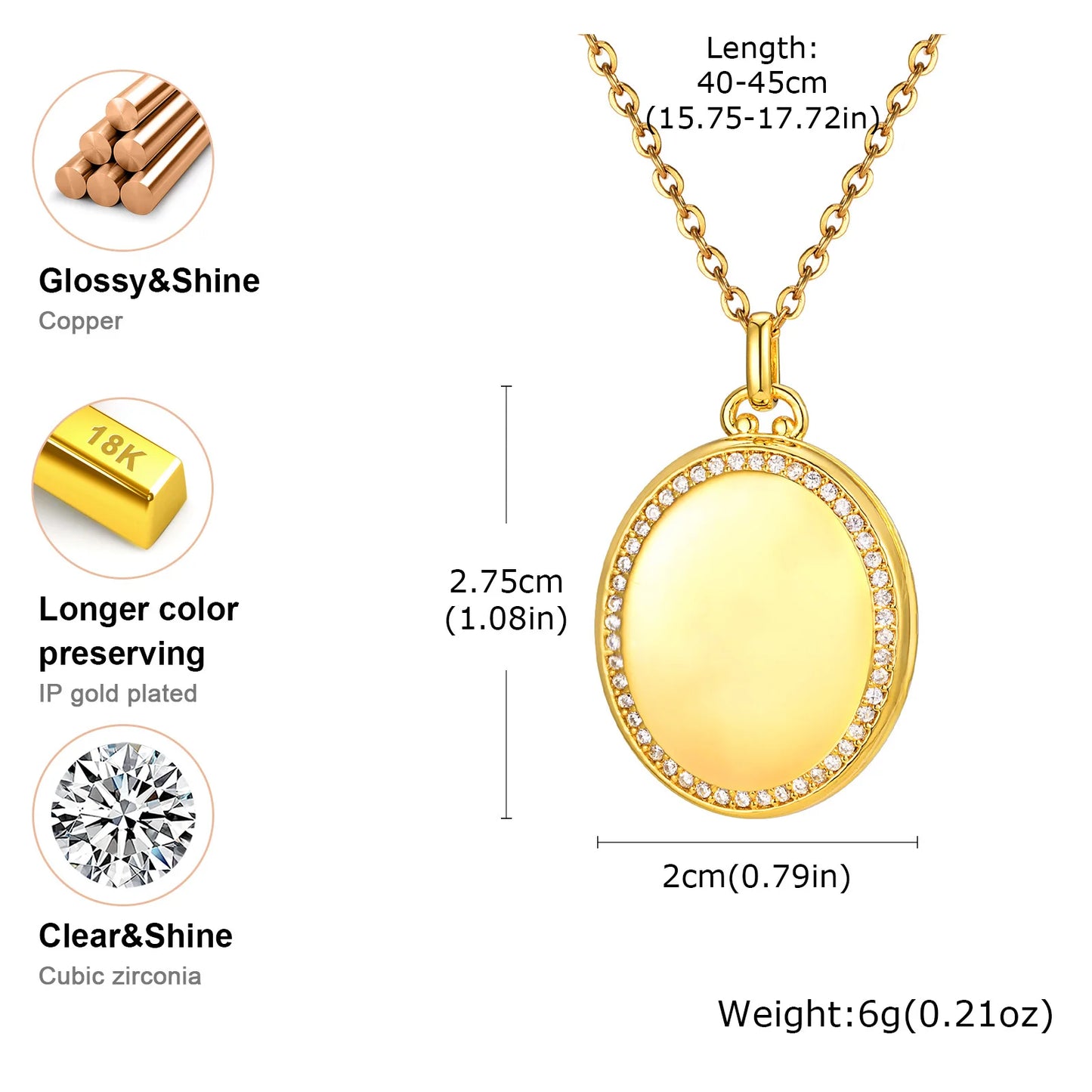 CZ Stones Oval Shaped Image Picture Frame Lockets