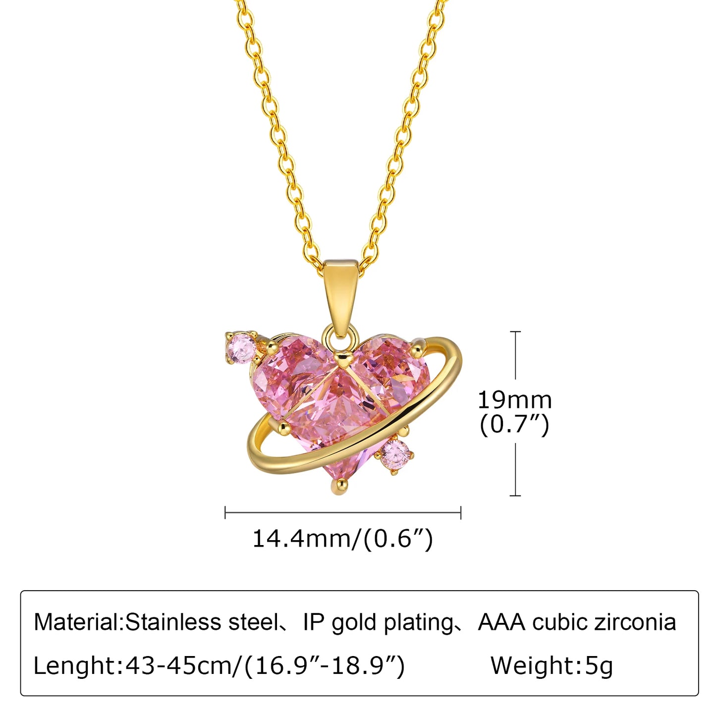 Women Big Pink Heart Stone Necklaces