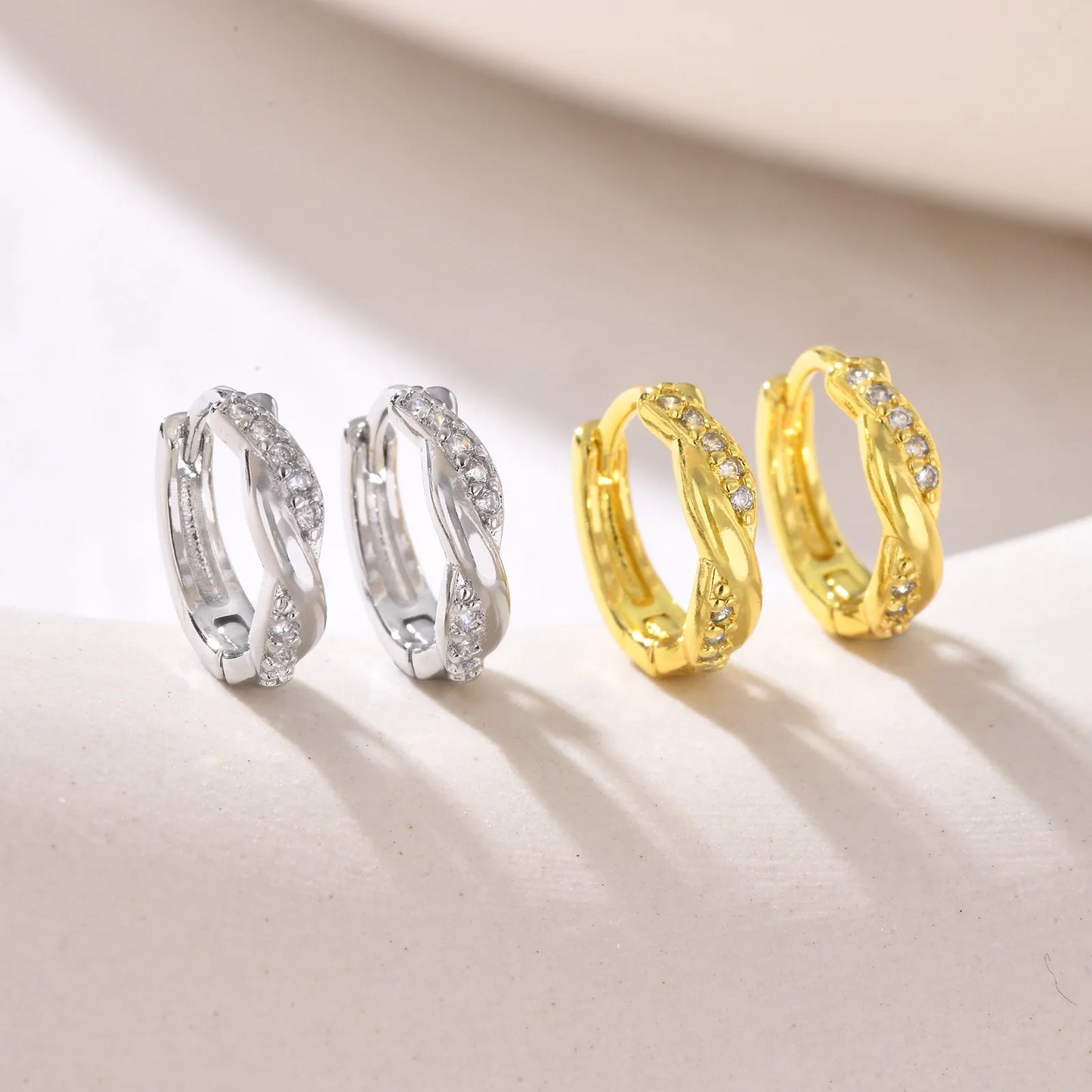 Cubic Zirconia Inlaid Hoop Earrings