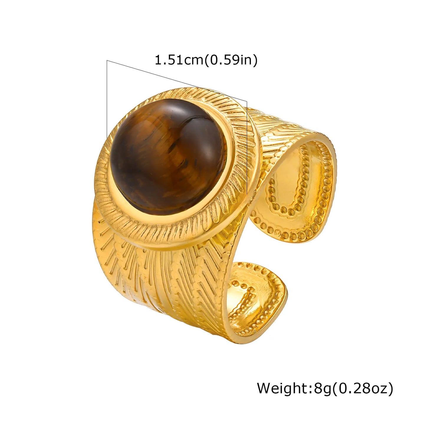 Round Green Brown Stone Pressed Floral Ring