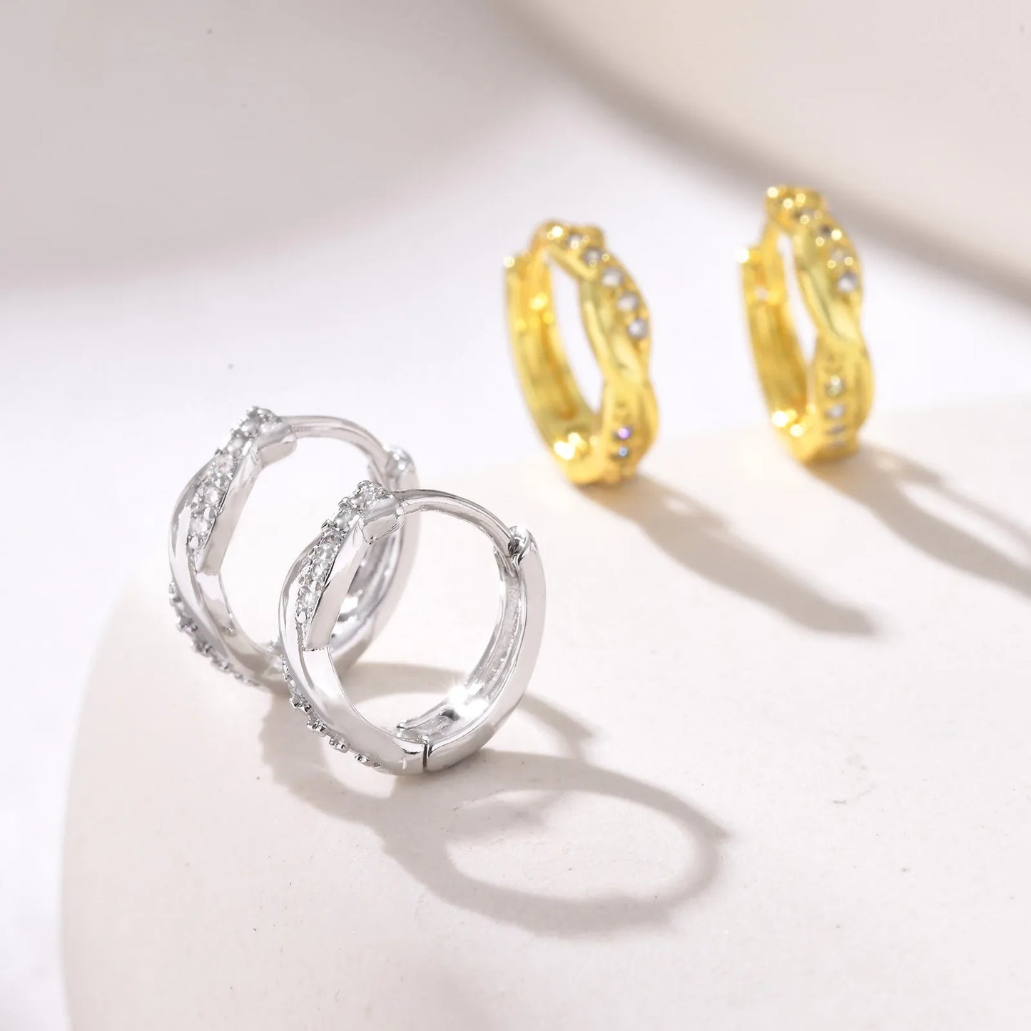 Cubic Zirconia Inlaid Hoop Earrings