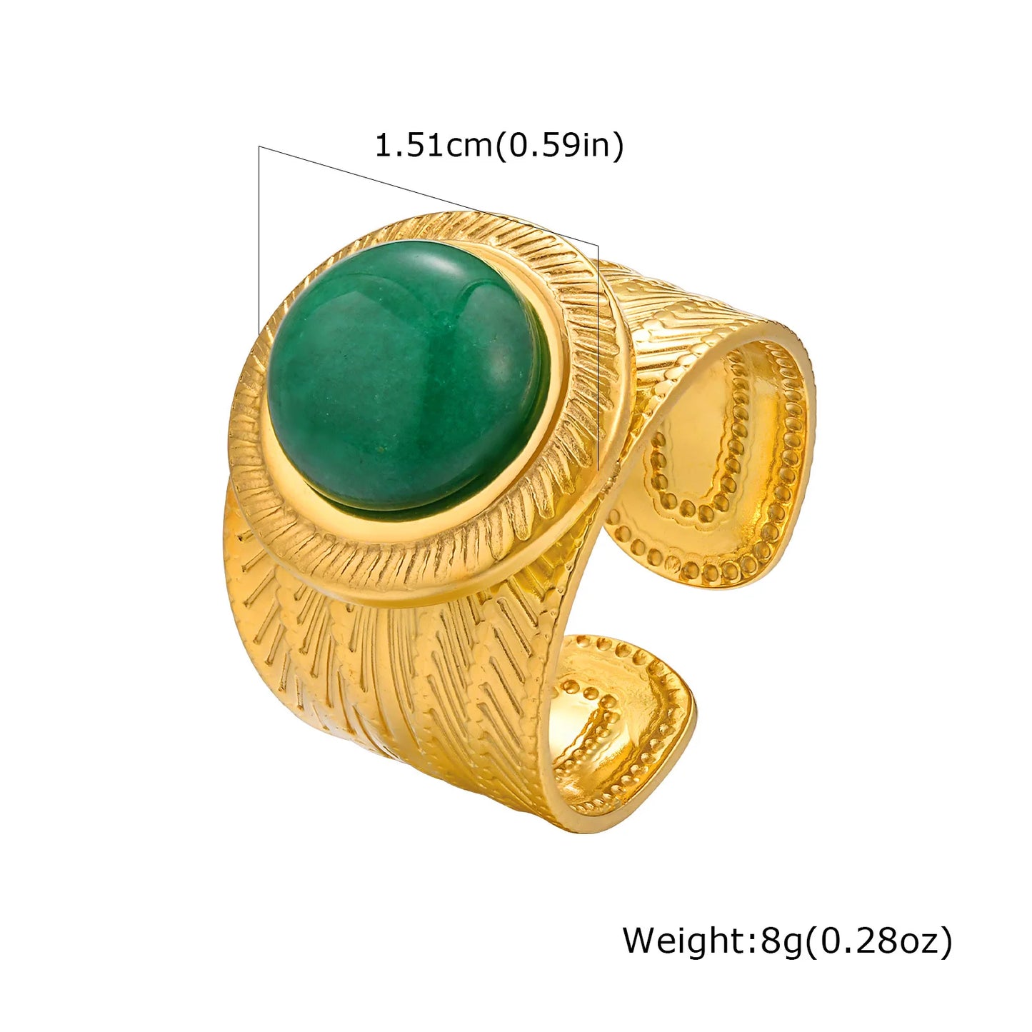 Round Green Brown Stone Pressed Floral Ring