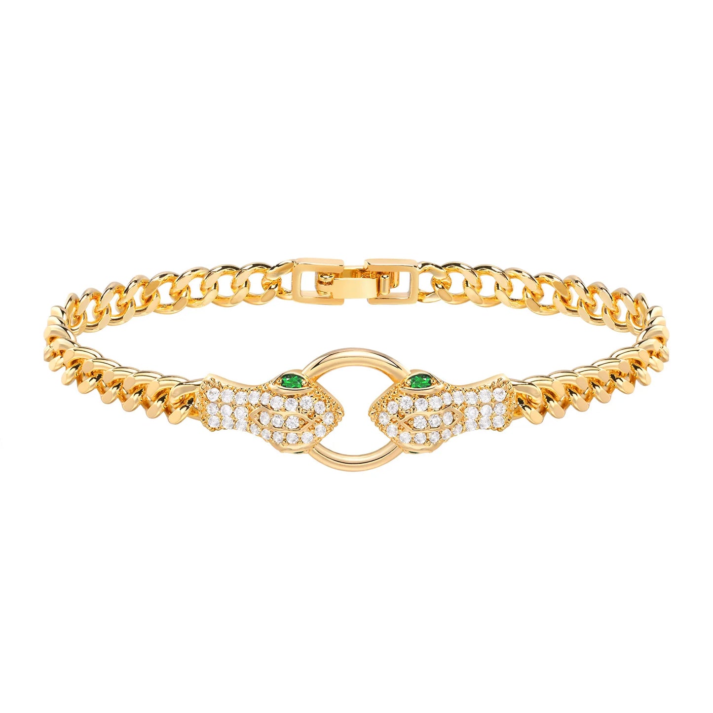 CZ Stone Heart Animal Charm Cuban Chain Link Wristband