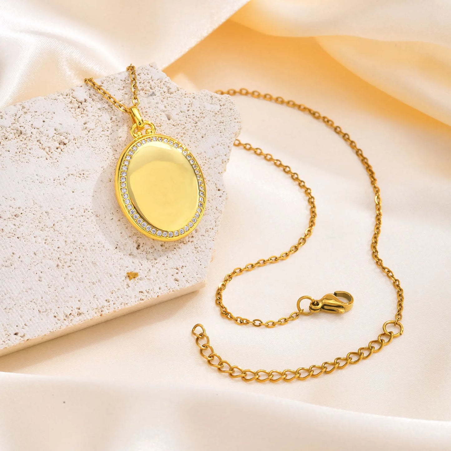 CZ Stones Oval Shaped Image Picture Frame Lockets