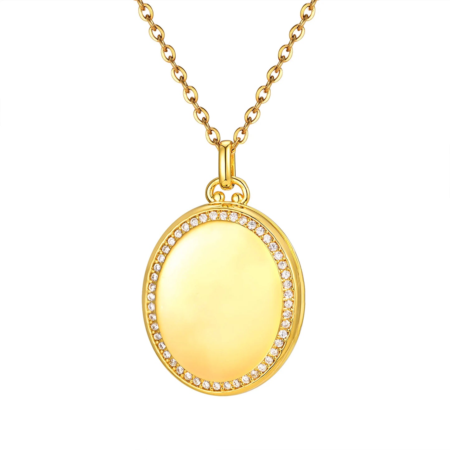 CZ Stones Oval Shaped Image Picture Frame Lockets