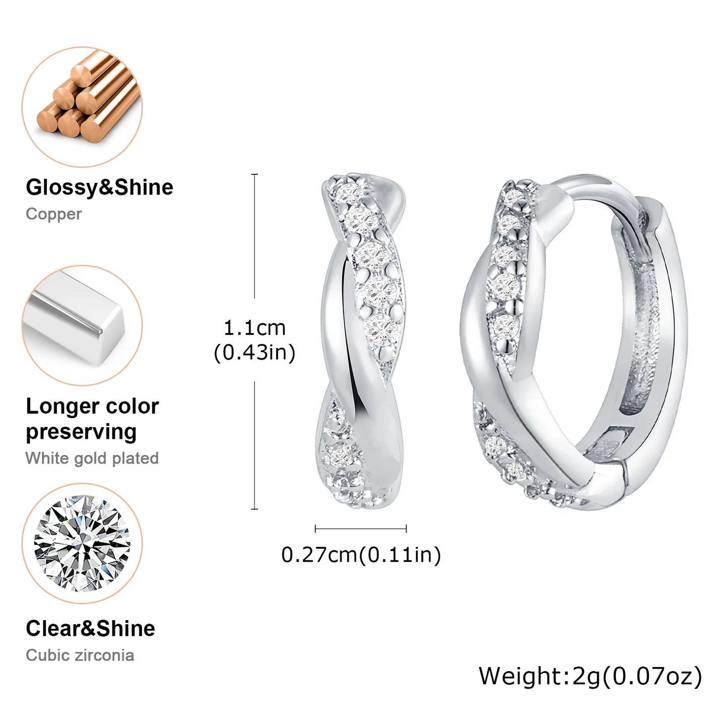 Cubic Zirconia Inlaid Hoop Earrings