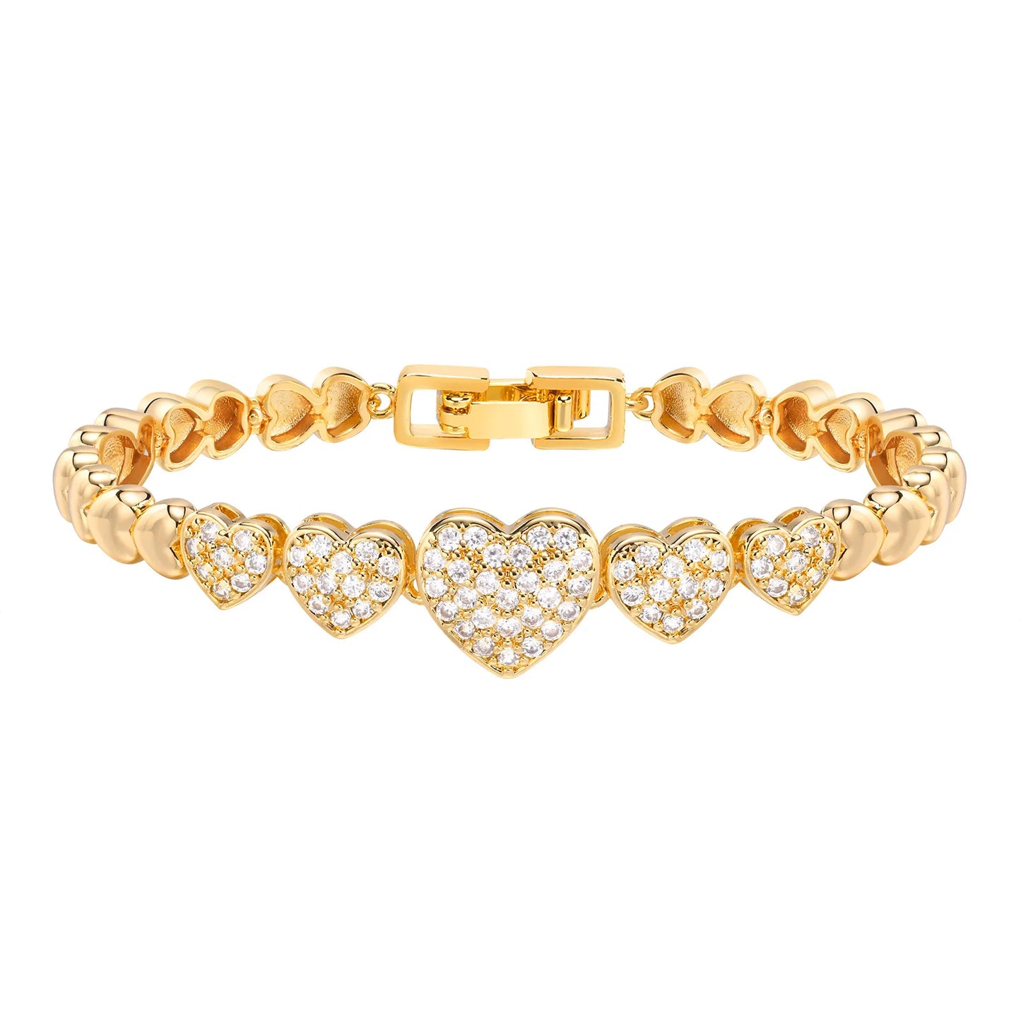 CZ Stone Heart Animal Charm Cuban Chain Link Wristband