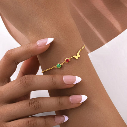 Red Green CZ Butterfly Bracelet