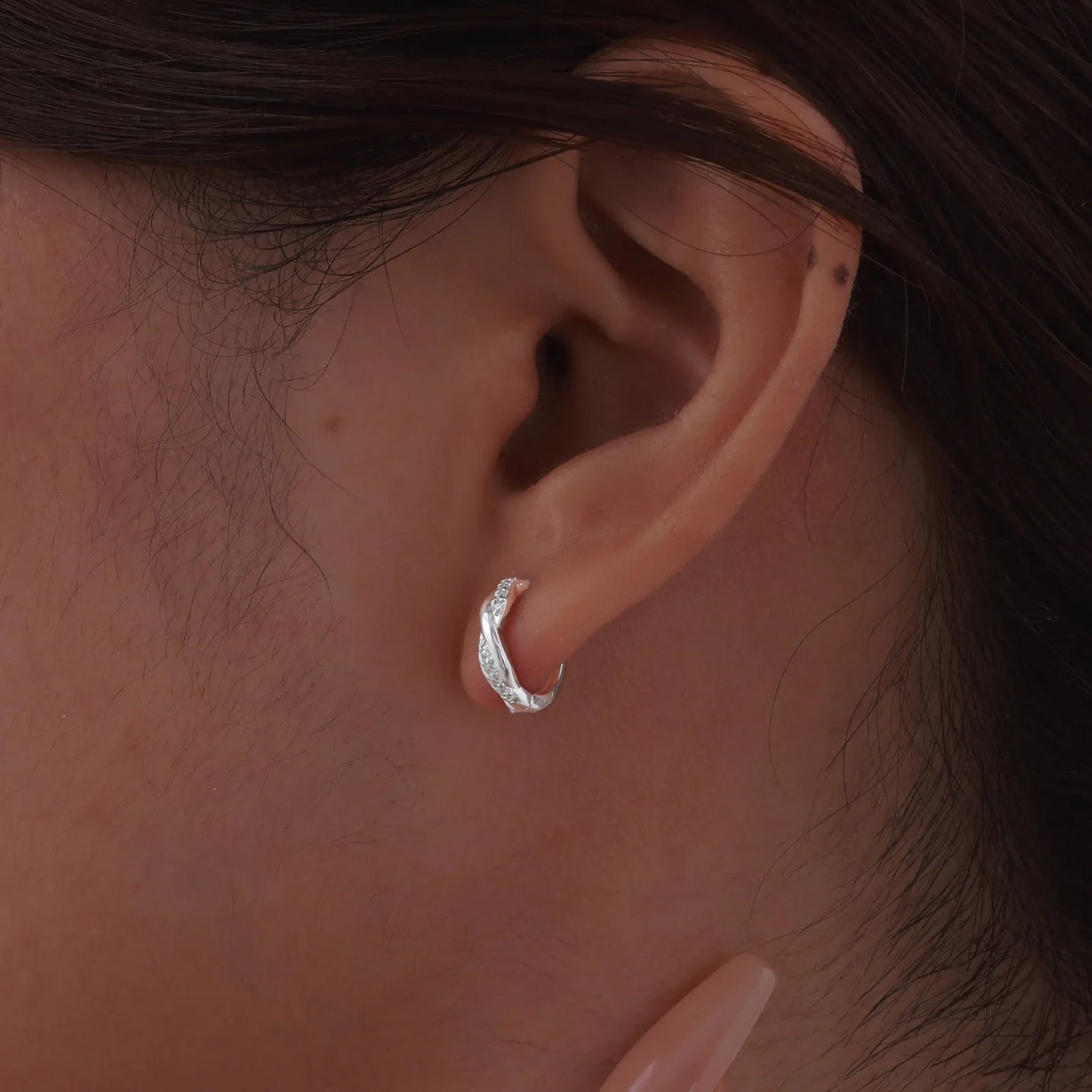 Cubic Zirconia Inlaid Hoop Earrings