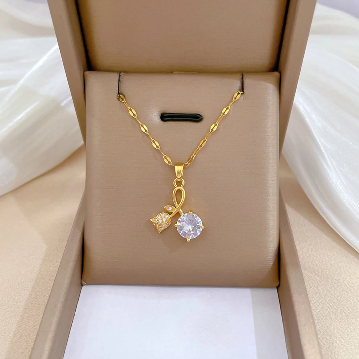 Bling CZ Stone Rose Necklaces