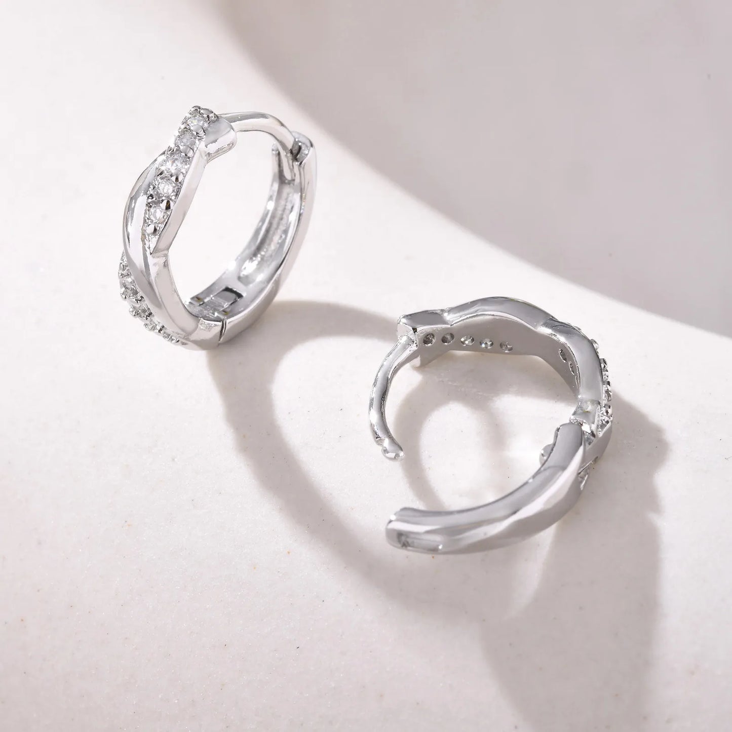 Cubic Zirconia Inlaid Hoop Earrings