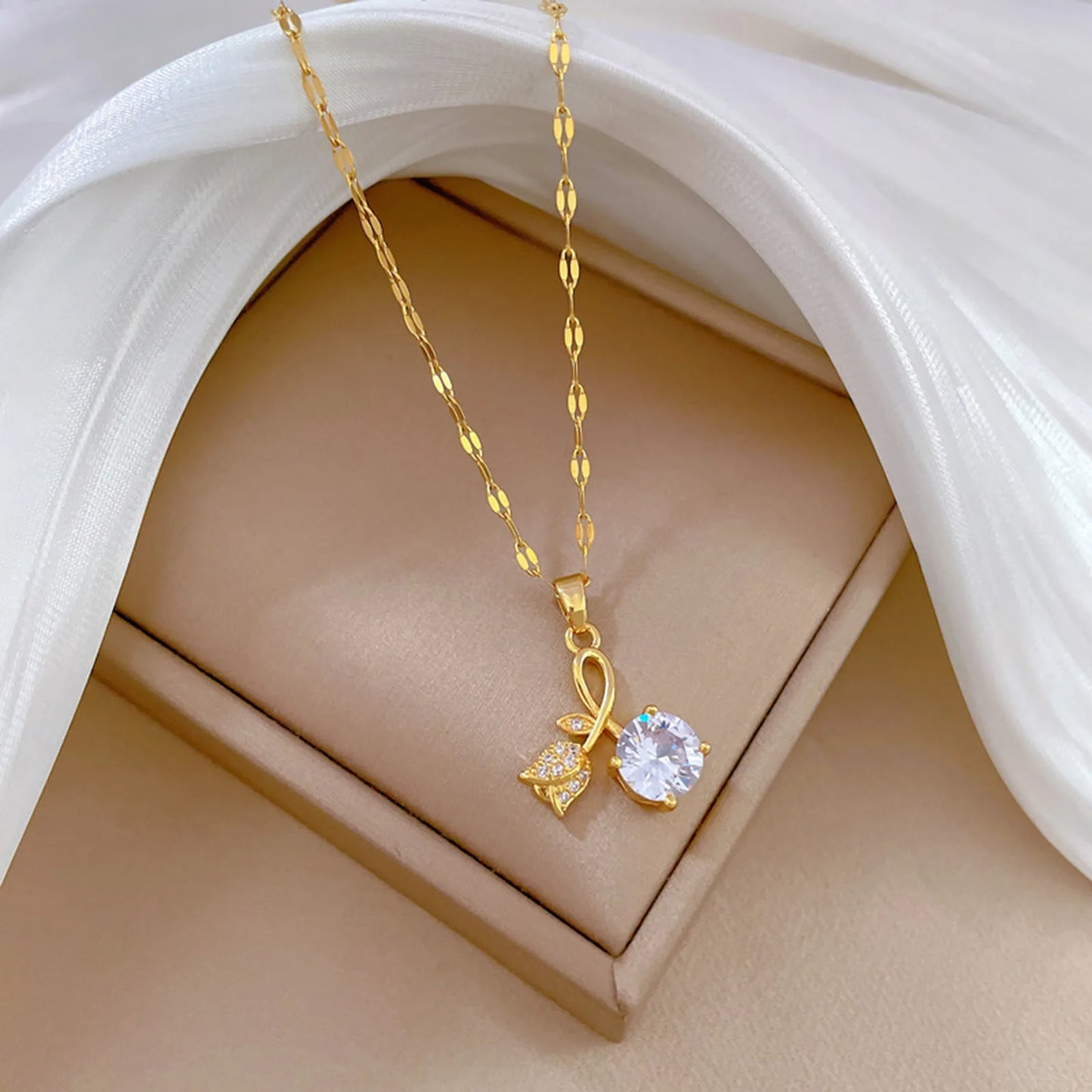 Bling CZ Stone Rose Necklaces