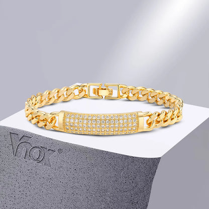 CZ Stone Heart Animal Charm Cuban Chain Link Wristband