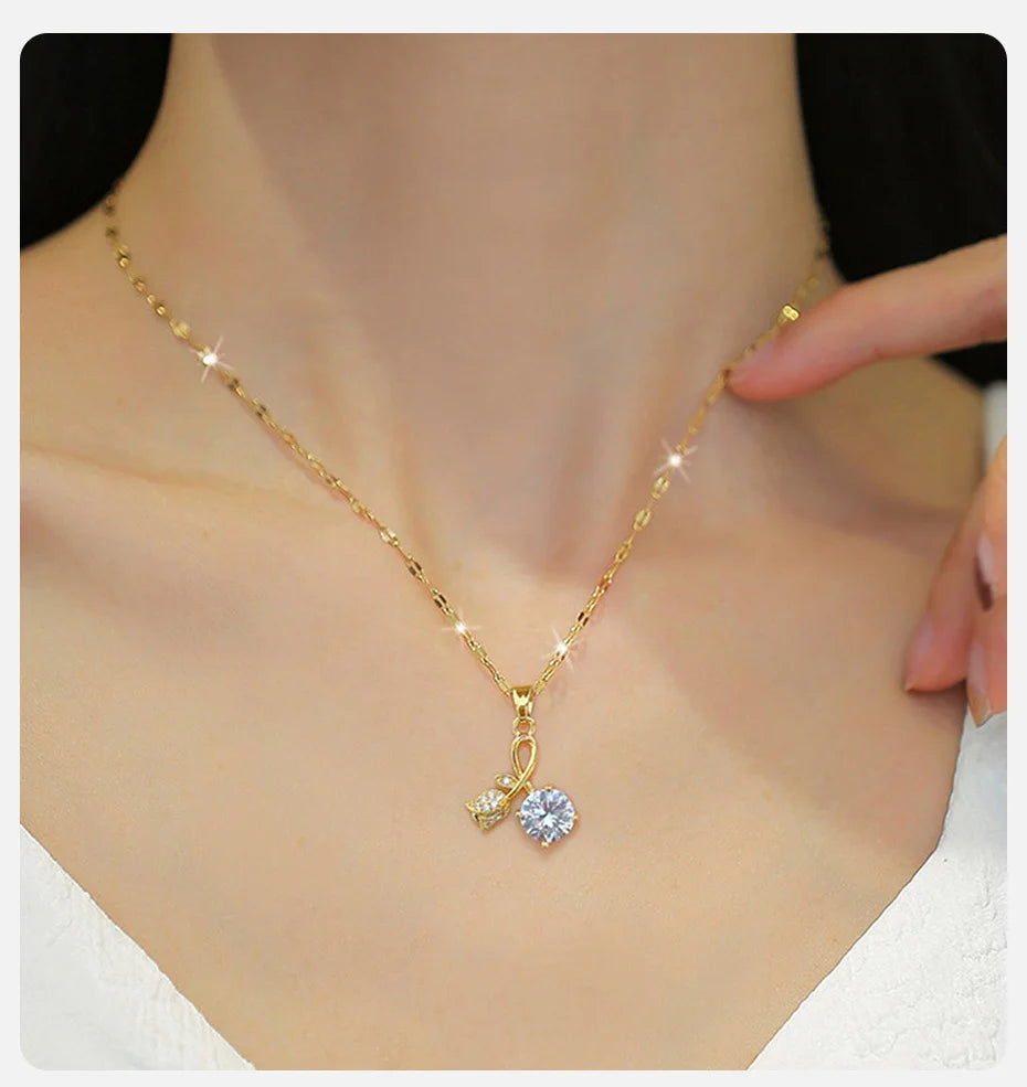 Bling CZ Stone Rose Necklaces