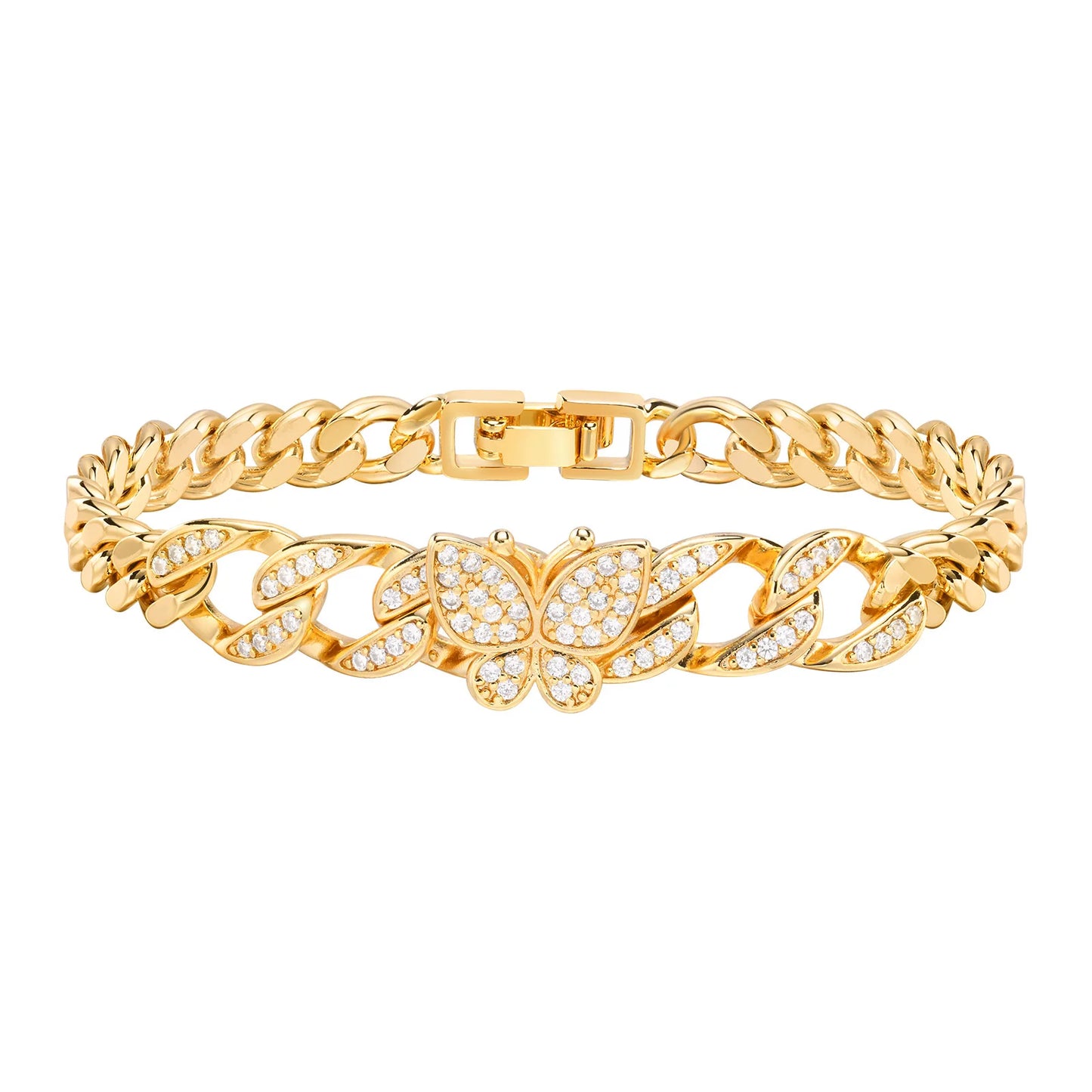 CZ Stone Heart Animal Charm Cuban Chain Link Wristband