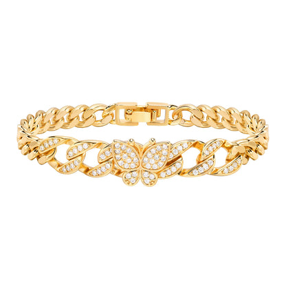 CZ Stone Heart Animal Charm Cuban Chain Link Wristband