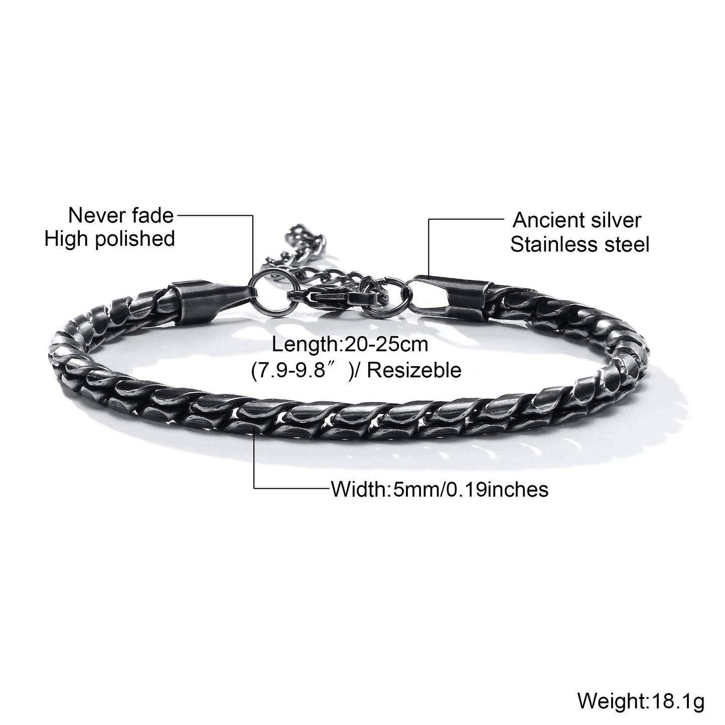 Silver Color Geometric Chain Bracelets for Men