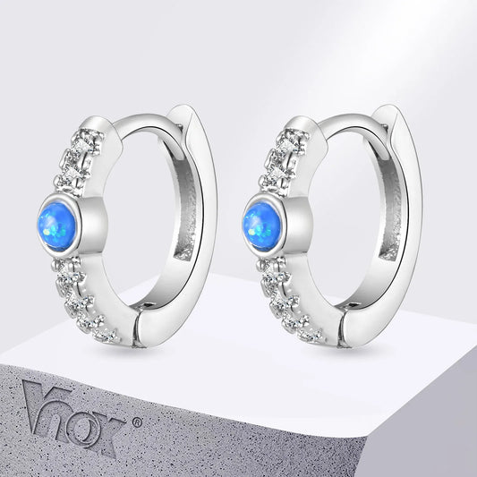 Blue Opal Stone Hoop Earrings