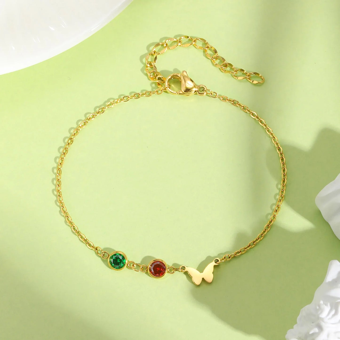 Red Green CZ Butterfly Bracelet