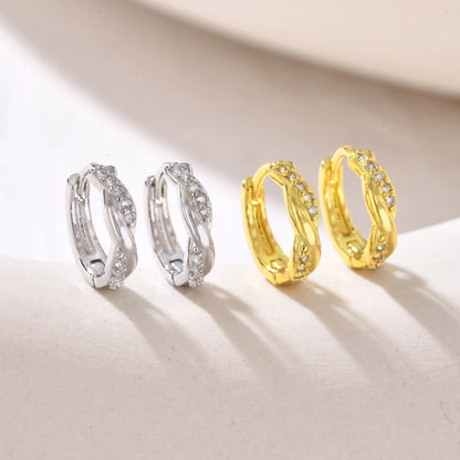 Cubic Zirconia Inlaid Hoop Earrings