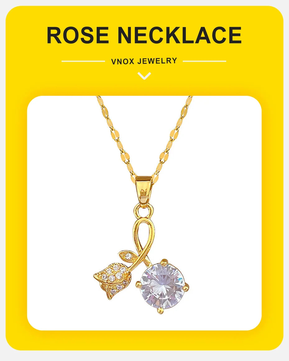 Bling CZ Stone Rose Necklaces