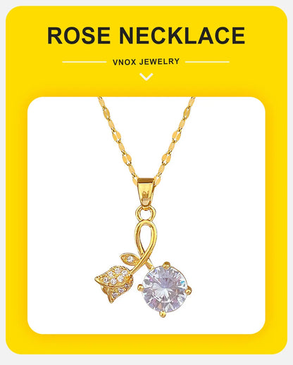 Bling CZ Stone Rose Necklaces
