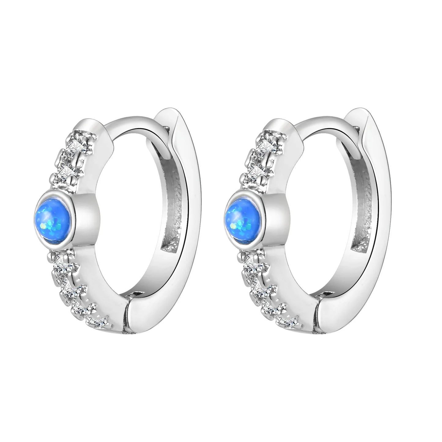 Blue Opal Stone Hoop Earrings