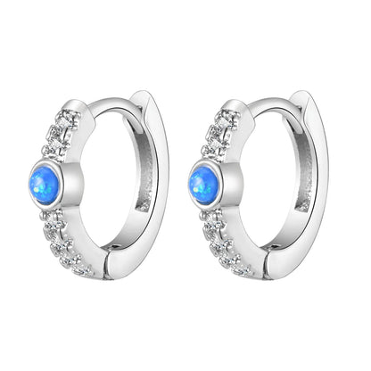 Blue Opal Stone Hoop Earrings