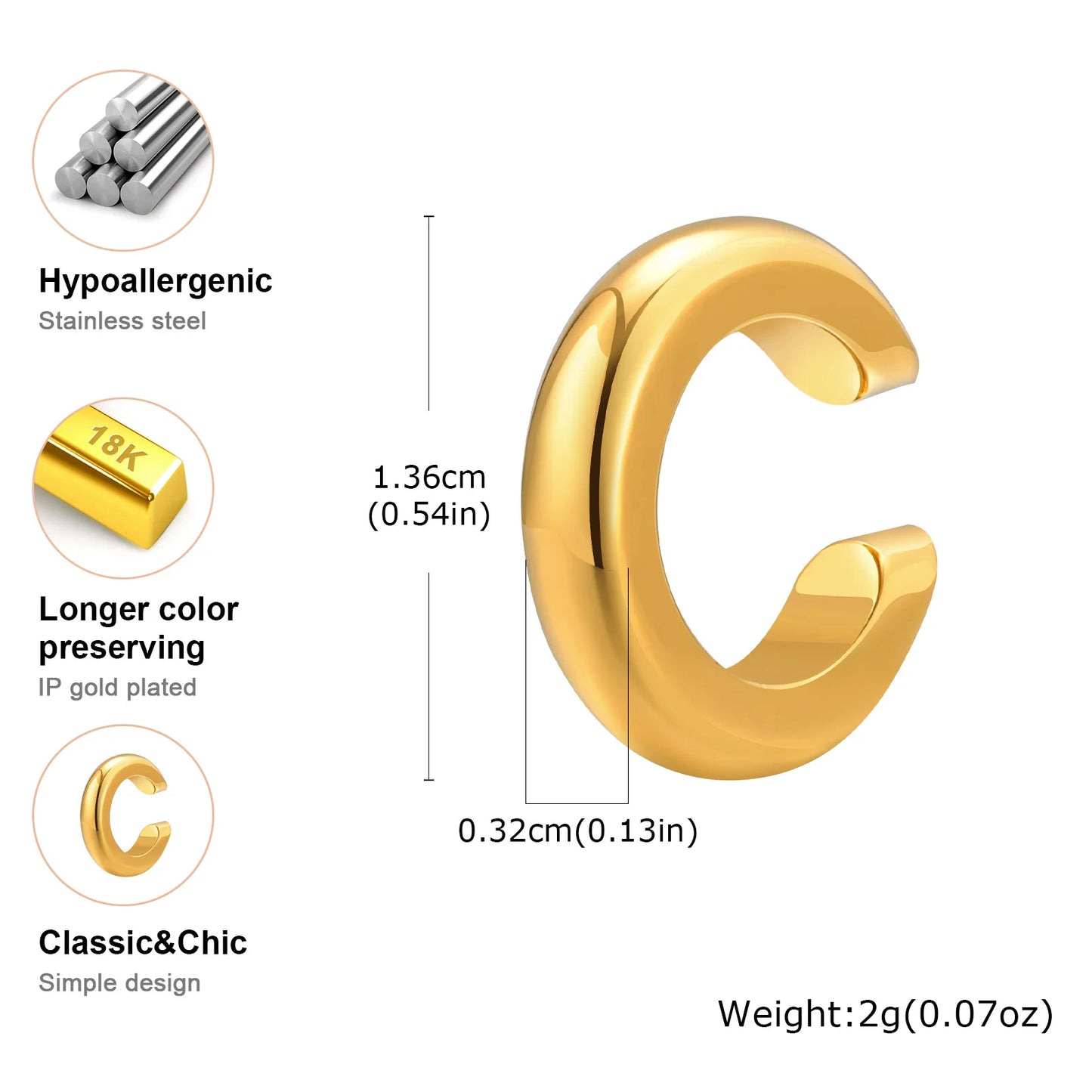 C-shaped Glossy Classic Gold Color Single Earring