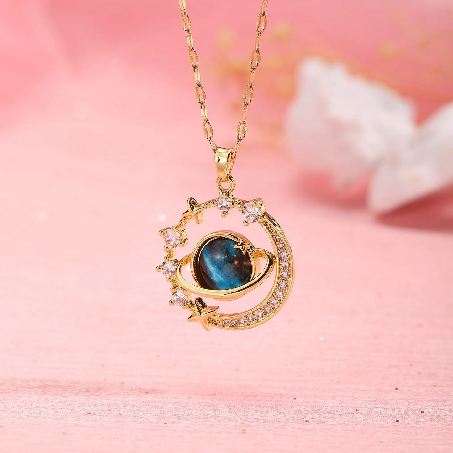 Cubic Zirconia Planet Pendent Necklaces