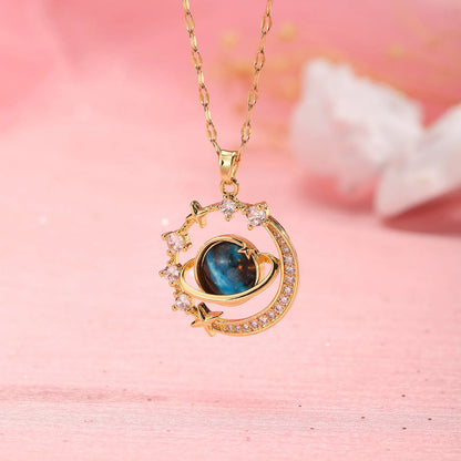 Cubic Zirconia Planet Pendent Necklaces