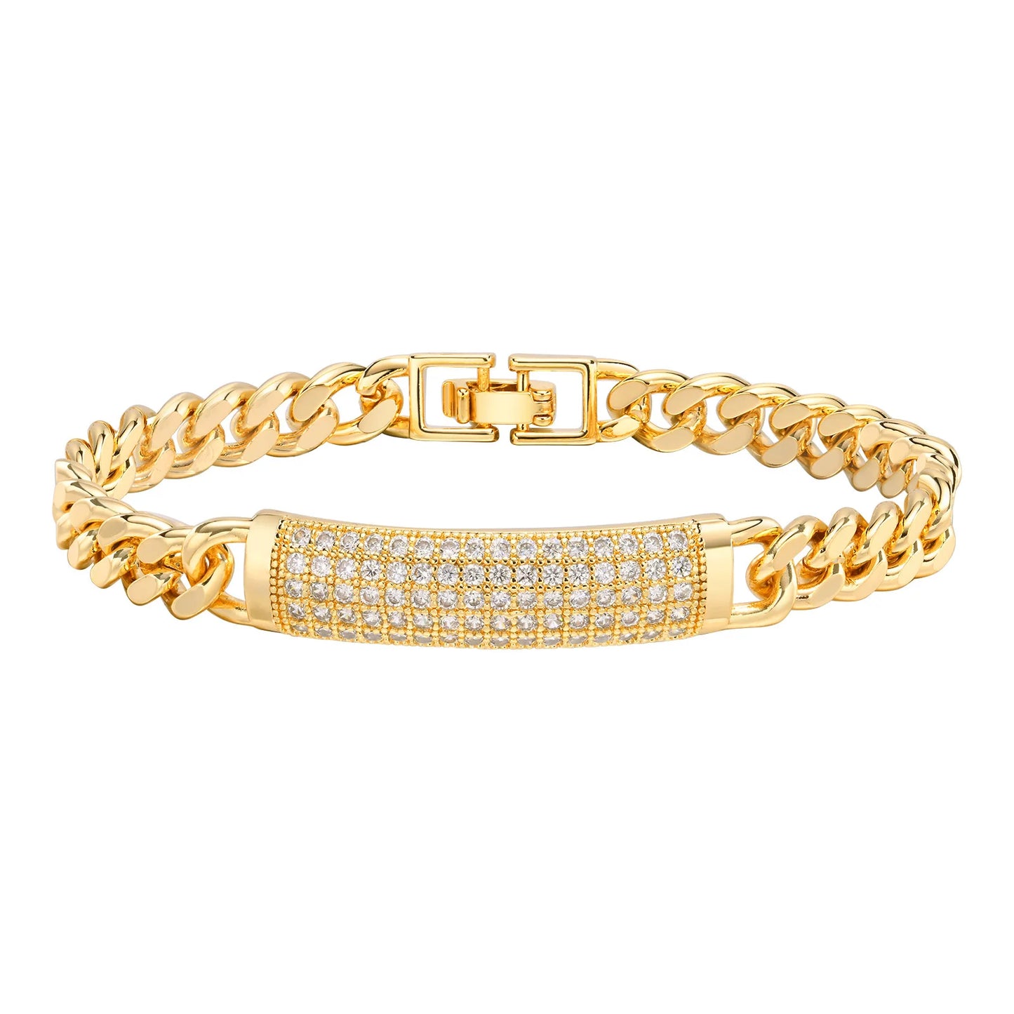 CZ Stone Heart Animal Charm Cuban Chain Link Wristband