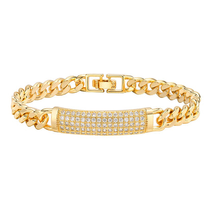 CZ Stone Heart Animal Charm Cuban Chain Link Wristband