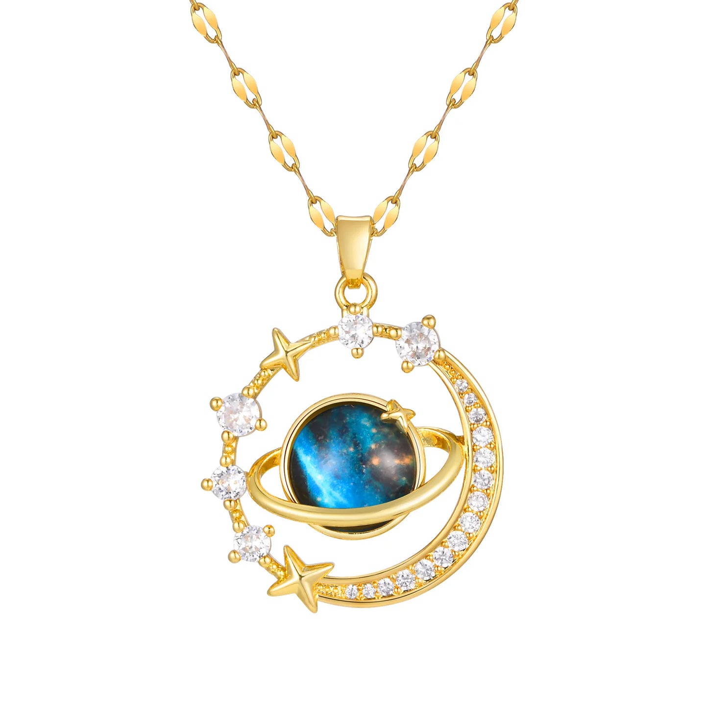 Cubic Zirconia Planet Pendent Necklaces