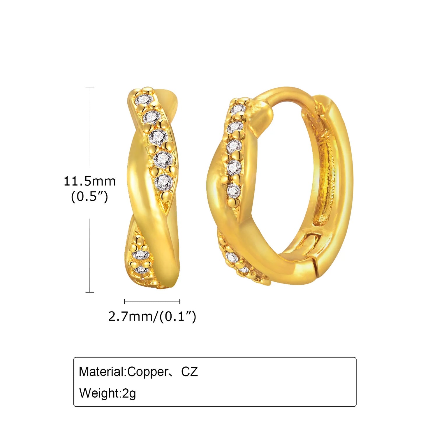 Cubic Zirconia Inlaid Hoop Earrings