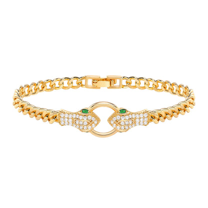 CZ Stone Heart Animal Charm Cuban Chain Link Wristband