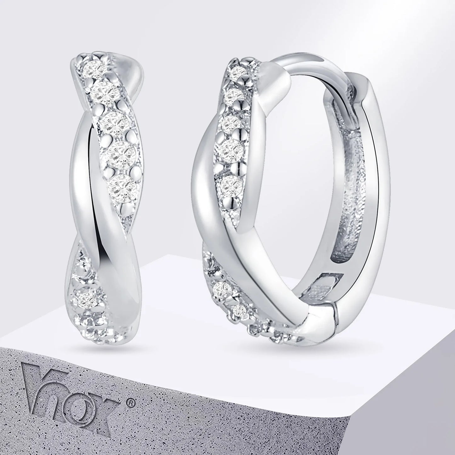 Cubic Zirconia Inlaid Hoop Earrings