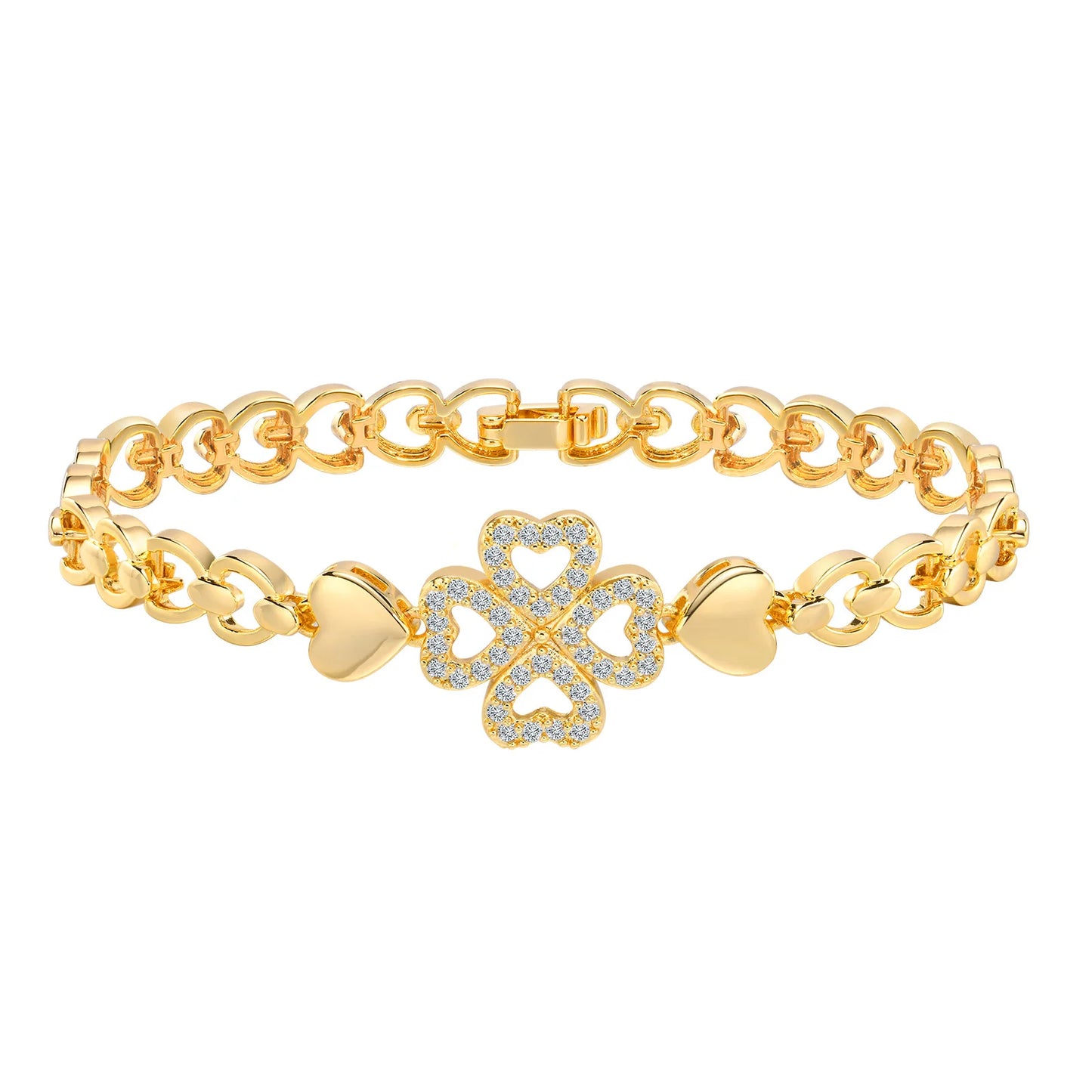 CZ Stone Heart Animal Charm Cuban Chain Link Wristband