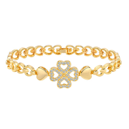 CZ Stone Heart Animal Charm Cuban Chain Link Wristband
