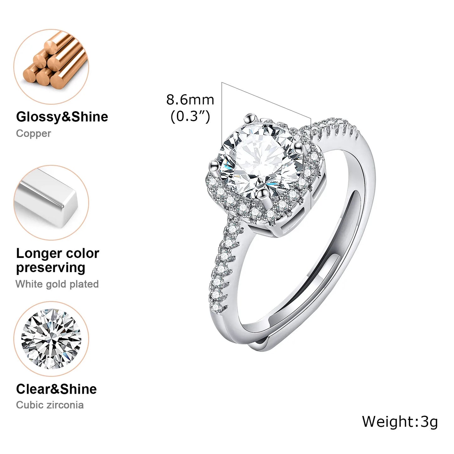 Bling Cubic Zirconia Stone Solitaire Rings