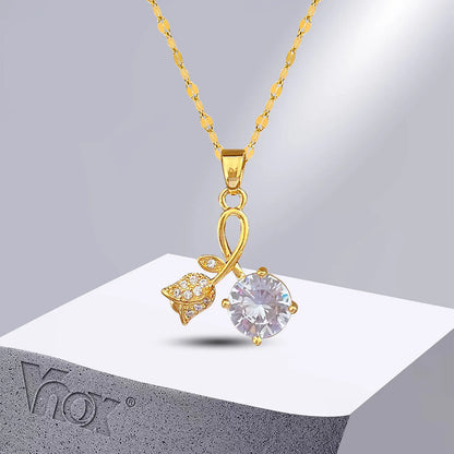 Bling CZ Stone Rose Necklaces
