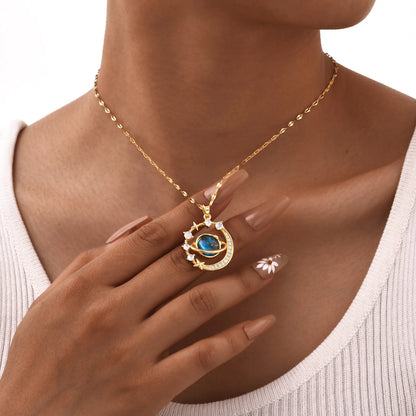Cubic Zirconia Planet Pendent Necklaces