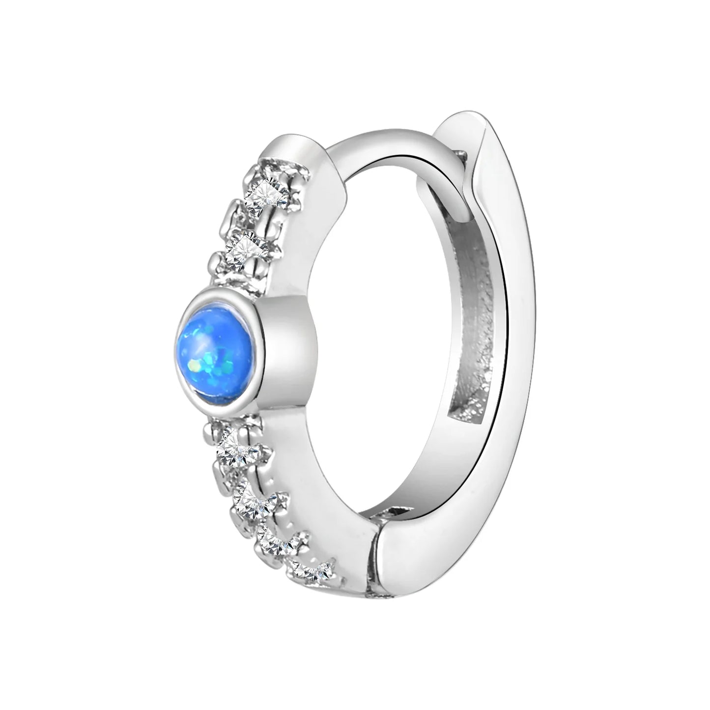 Blue Opal Stone Hoop Earrings