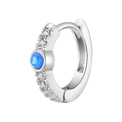 Blue Opal Stone Hoop Earrings
