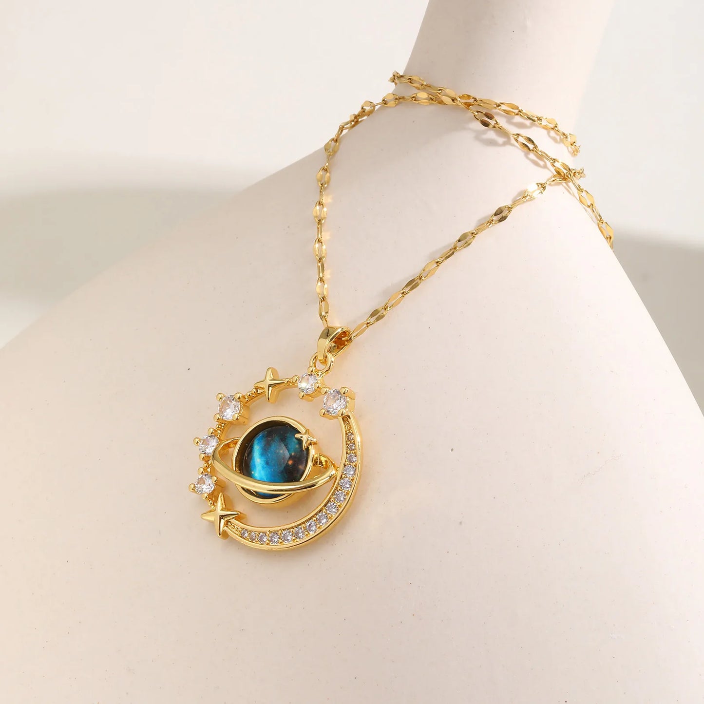 Cubic Zirconia Planet Pendent Necklaces