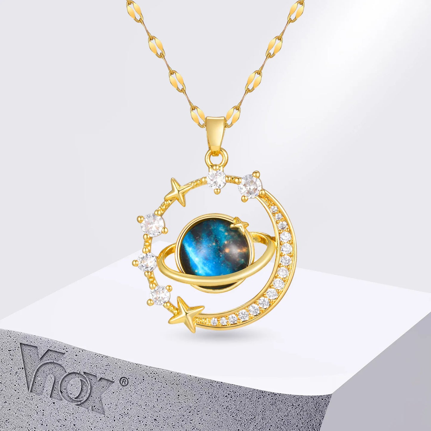 Cubic Zirconia Planet Pendent Necklaces