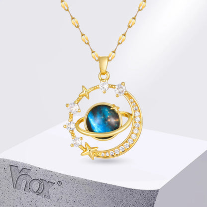 Cubic Zirconia Planet Pendent Necklaces