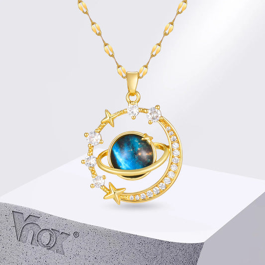 Cubic Zirconia Planet Pendent Necklaces