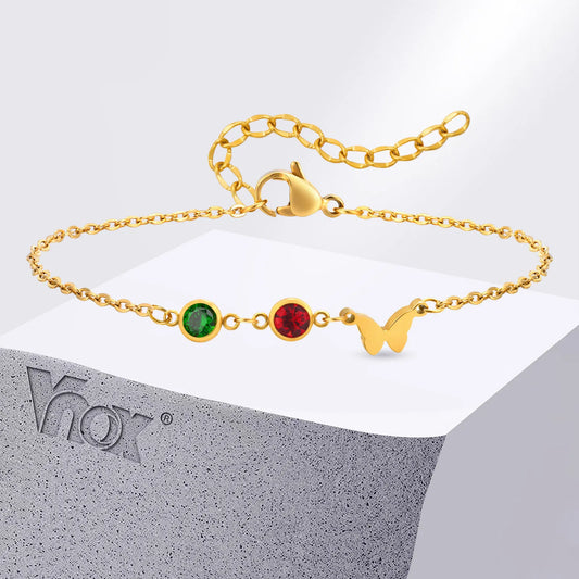Red Green CZ Butterfly Bracelet